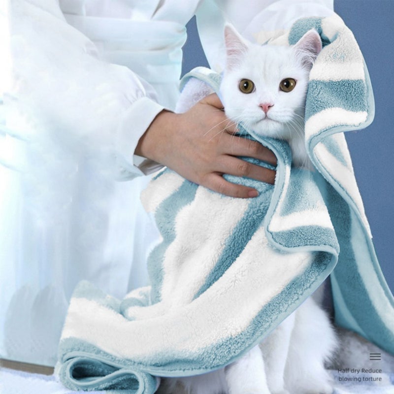 Pet Two-Color Striped Bath Towel Dog Cat Bath Quick-Drying Absorbent Thickened Dogs Wipe Pet Supplies - Image 2